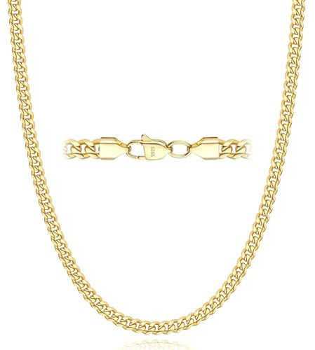 Esrael 18K Real Gold Plated Solid Sterling Silver 3mm/5mm Cuban Chain Necklace for Men, Sturdy Non-Fading Mens Gold Chain Jewellery Gifts for Men 16/18/20/22/24 Inch