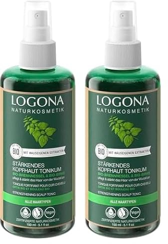 Logona Stärkendes Kopfhaut Tonikum, Kopfhautbehandlung für gestärkte und gesund wachsende Haarwurzeln, Bio-Brennnessel und Bio-Birkenblatt, Vegane Formel, 1 x 150 ml (Packung mit 2)