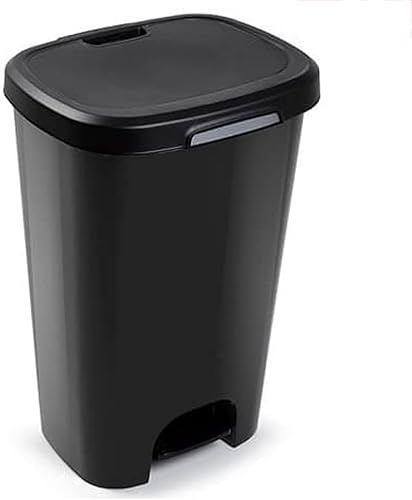 pcmoviles – Cubo de Basura de Plástico con Pedal | 50 Litros | Libre de BPA | Papelera con Apertura de Pedal | Color Negro | 63,5 x 41 x 36 cm