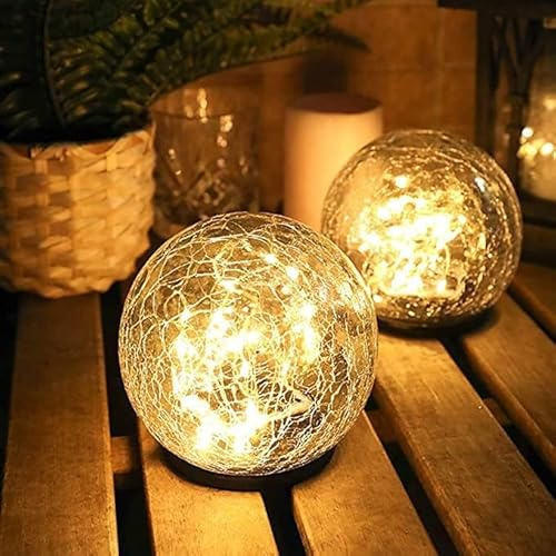 SHANJIA Outdoor Solar Globe Lights, Impermeabile Garden Crackle Glass Solar Lights,Luci a sfera per giardino paesaggio (Bianco caldo, 10CM 20LED)