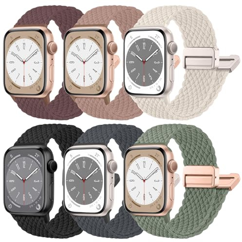 chinbersky 6 pièces Tressé Bracelet Compatible avec Apple Watch Bracelet 40mm 41mm 42mm 38mm Femmes Hommes, Magnétique élastique Tissu Sport Nylon pour iWatch Series 11 10 9 8 7 6 5 4 3 2 1 SE