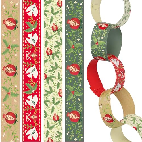 Talking Tables 100 x Paper Chains 6.5m Recyclable Christmas Paper Hanging Decorations Crafting Kit, Festive DIY Craft Decoration for Kids, Winter Parties and Home Décor