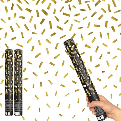 Gold Metallic Medium Confetti Cannon 40cm – Pack of 2 – Party Poppers Party Confetti Popper Shooter for Birthdays, Weddings, Celebrations & Events