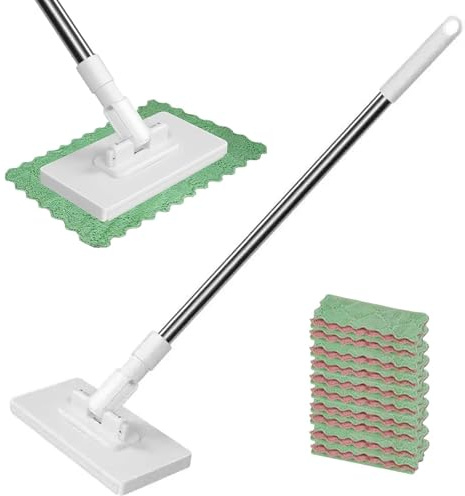 Mopa con Sistema de SujecióN a Presión,Fregonas para Limpieza de Suelos,Fregona Desmontable,Limpiador de Suelo con 10 PañOs de Microfibra Reutilizables,para Hogar, Oficina y Azulejos | Cabezal giratorio de 360 grados, mopa de suelo con 10 paños de microfibra reutilizables, para paredes, suelos