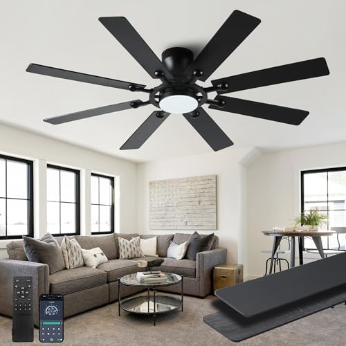 lspmke Ceiling Fans with Lights, 54 inch Low Profile Ceiling Fan with Light and Remote Control, Flush Mount Ceiling Fan for Bedroom, Living Room, Reversible, 3CCT, Dimmable, Noiseless DC Motor, Black
