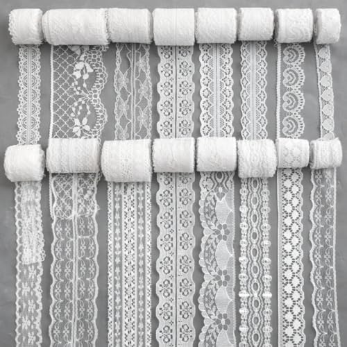 Spitzenband, 42m, 14 Rollen Borten und Bänder zum Nähen, 3 Meter pro Rolle, Spitze Meterware Weiß, Dekorative Spitzenbänder für Kleidung, Weiße Spitze für DIY-Projekte