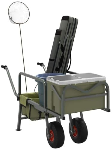 Nqyjm Carrello da pesca verde con 2 ruote in acciaio verniciato a polvere per giardino, terrazza, esterno