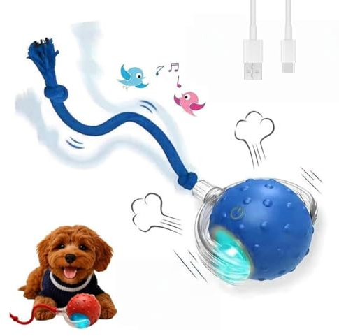 OALYGEI Teddyloo Palla Interattiva,Palla Giocattolo Interattiva per Gatti e Cani, Elettrica con Suono di Uccello, Tre Modalità e Ricarica USB (Uno blu)