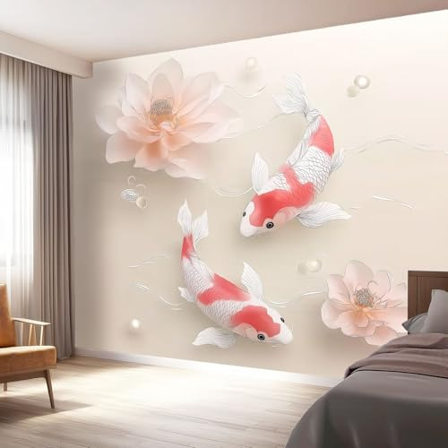 Wallpaper Mural Photo 200 x 140(WxH) – Watercolor Fantasy Koi Fish Removable Wall Mural for Bedroom Kids Room Home Office or Creative Space Decoration Light Color