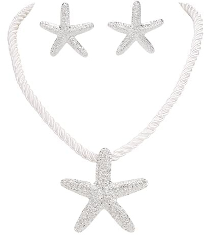 Bocar Shell Necklace Set for Women Gold Starfish Pendant Necklace Boho Beach Jewellry Summer Holiday Accessories Charm Necklace Gift for Her (P-NK-10761)