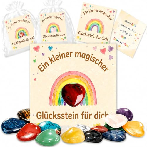 16 Glückssteine für Kinder, Mitgebsel Kindergeburtstag für 5-10 Jahre | Glücksbringer Mitbringsel Sinnvollefür 6 7 8 9 Jahre, Give Aways Kindergeburtstag Kleine Gastgeschenke für Taufe, Hochzeit