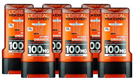 L'Oréal Paris Men Expert Hydra Energetic Shower Gel for Men, 300ml Pack of 6, Bulk Buy