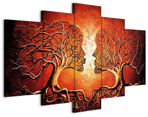 B&D XXL - Leinwandbild Abstrakt Liebe Natur, 225x112 cm, 5-teilig, modern | Hochwertige Leinwand, sofort aufhängbar, ideal fürs Wohn- oder Schlafzimmer, wasserfest und lichtecht, langlebig, stilvoll