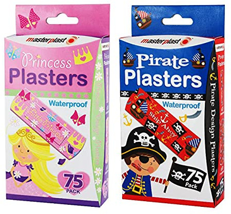 Pirate & Princess Design Waterproof Latex Plasters for Children Kids Plasters with Exciting Theme Bright Colourful Pattern 150 Pack (Pirate)