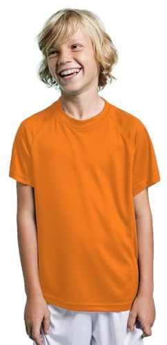 Camiseta Técnica Deporte Manga Corta para niños y niñas - Camiseta Deportiva Tejido Control Dry Flexible, Ligera y cómoda (8, Naranja)