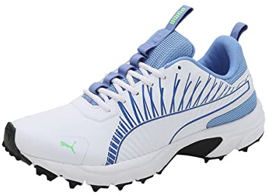 Puma Mens Cricket Square Cricket Shoe, White-Blue Glimmer-Elektro Green, 8 US