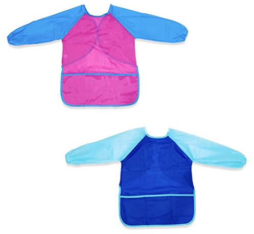 SULIUDAJI 2 Pezzi Grembiule da Pittura Bambini Grembiulino Impermeabile Scuola Maniche Lunghe con 3 Tasche per Bambini 2-8 Anni Grembiule da Gioco Pittura Cucina Scuola casa