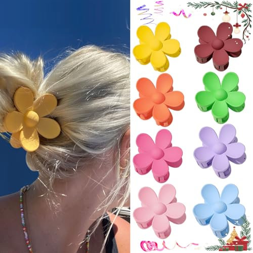 8 StüCk Acryl Haarspangen Damen Blume Haarklammer Groß, Niedliche Haarclips BlüTenblatt Design Rutschfeste Haarclips Haarkralle Groß Dickes Haar, Matt Haar Accessoire füR Frauen MäDchen