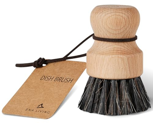 ENA Living Wooden Pot Brush (9x6 cm) | Sustainable FSC-Certified Beechwood Dish Brush | Eco-Labelled Dish Brush Made with Beechwood and Coconut Fiber | Long Lasting and Sturdy Wooden Dish Brush