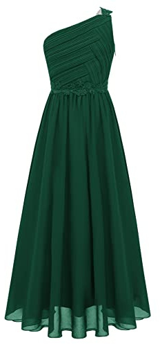CHICTRY Girls One Shoulder Pleated Evening Wedding Party Long Maxi Junior Bridesmaid Dress Green 15-16 Years