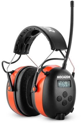 HOCAZOR HP033 Gehörschutz mit Bluetooth 5.3, Gehörschutz mit Radio FM/AM Ohrenschützer Eingebautem Mikrofon und Lärmreduzierung SNR31dB/NRR25dB Orange Lärmschutz Kopfhörer Bluetooth