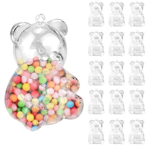 DOERDO 15Pcs Clear Bear Shaped Candy Boxes Plastic Chocolate Candy Cups Mini Candy Holders for Valentine Day Birthday Party Supplies, 2x3Inch