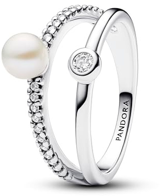 Pandora Timeless Ring, Sterlingsilber, mit weißer, behandelter Süßwasserzuchtperle und klarem Cubic Zirkonia