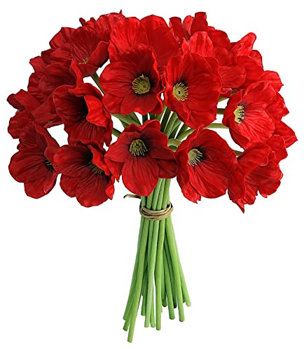 JOYHAZE 12-teilige künstliche rote Mohnblumen, 13'' PU Realistische Mohnblumen für Home Wedding Party Ostern Memorial Day Weihnachtsdekoration, DIY Blumenarrangements, Korsetts Mittelstücke