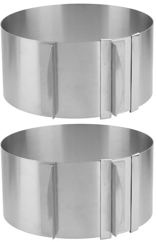 SYUTBOU 2 Anillos para Tartas Ajustables de 16-30 cm de Diámetro, 8,5 cm de Alto, Acero Inoxidable, Redondos con Escala, Moldes Ajustables Redondos para Tarta, Hornear, Mousse y Pasteles