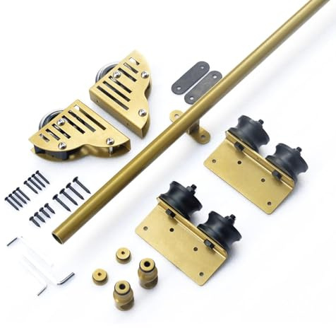 Rolling Sliding Ladder Hardware Kit - 3.3ft-24ft Gold Rolling Ladder Track Rail Library Full Set Track Kit (No Ladder) for Home/Indoor/Loft, Mobile Ladder Slide Roller System(6.6ft/200cm Track Kit)