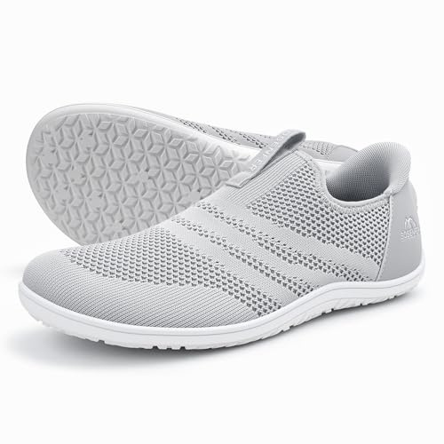 Sosenfer Barfotaskor herr dam slip-on promenadskor handsfree barfota skor Wide Toe Box Zero Drop skor minimalistiska träningsskor sneakers, 1742 ljusgrå, 43 EU