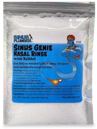Sinus Genie Nasal Rinse with Xylitol – 4 oz Pouch | Natural Sea Salt, Spearmint, Eucalyptus for Sinus Relief & Allergy Support