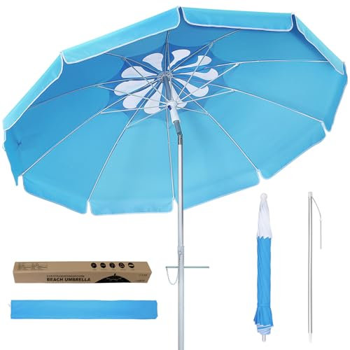 SUPVOX Ombrellone Da Spiaggia Da 6 5 ​​Piedi Con Manovella E Regolabili Parasole Da Esterno Per Giardino Cortile Piscina E Spiaggia (Motivo A Petali Azzurro