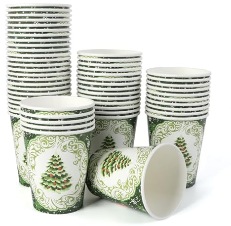 PARTY GO 60PC Christmas Paper Cups 9oz, Green Christmas Tree Pattern
