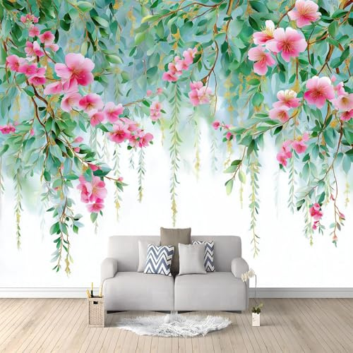 Colore Carta da parati murale, Moderno Acquerello Fiori Uccelli Carta da parati per soggiorno camera da letto, murale decorativa non tessuto per sala da pranzo corridoio 250 x 175 cm