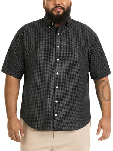 Van Heusen Men's Size Big and Tall Wrinkle Free Short Sleeve Button Down Check Shirt, Black, 3X-Large