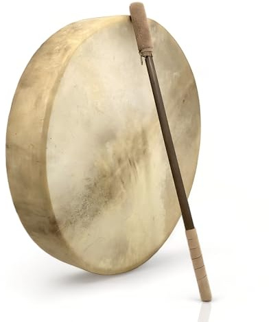 GMP Traditionelle Rahmentrommel / Bodhran mit Griff, 38,1 cm Durchmesser, natürlicher Ziegenlederkopf, mit Holz- und Lederhammer
