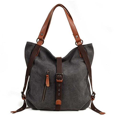 VZVABAG Damen Handtasche Rucksack Frauen Schultertasche Canvas Shopper Tasche Vintage Rucksackhandtasche Verstellbare Schultergurte (Grau)