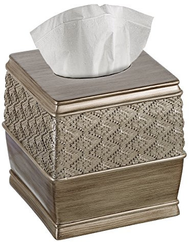 Creative Scents Dublin Silver Tissue Box Cover Square - Decorative Square Tissue Holder for Bathroom - Modern Tissue Holder for Cute Elegant Bathroom Or Home Decor