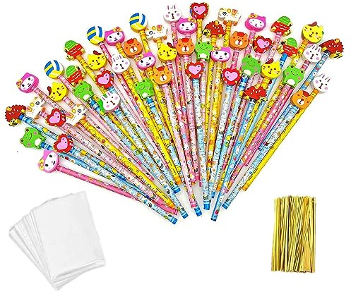 JZK 50 matite scolastiche HB, set di matite con gomma di animali, regalo di compleanno, materiale scolastico per bambini, regalo per gli ospiti per riempire i sacchetti delle feste dei bambini