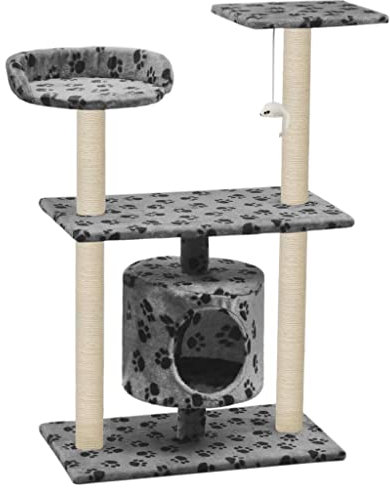 vidaXL Katzenkratzbaum Sisal 95cm Grau Pfoten-Aufdruck Kratzbaum Katzenbaum