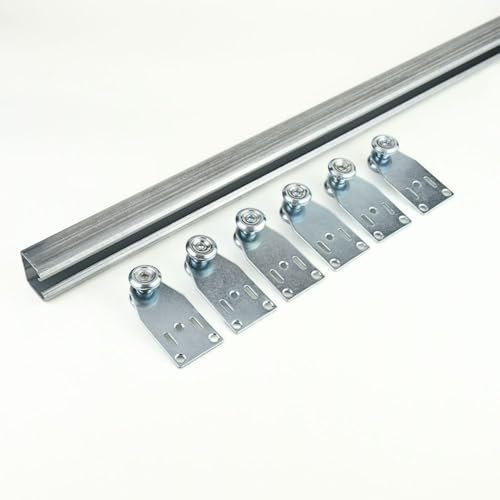 TENDAGGIMANIA Binario per Porta Scorrevole Ferro zincato MONOROTAIA +4 Guide INCL (Ogni guida supporta 35kg)- Adatta per Teloni, Porte Scorrevoli, gazebo pergole L. 150 CM -Accessori Personalizzabili