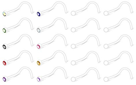 Briana Williams 20stk Plastik Nasenpiercing Stecker Nasenstecker Retainer Set L Spiral Bioflex Piercing Nase