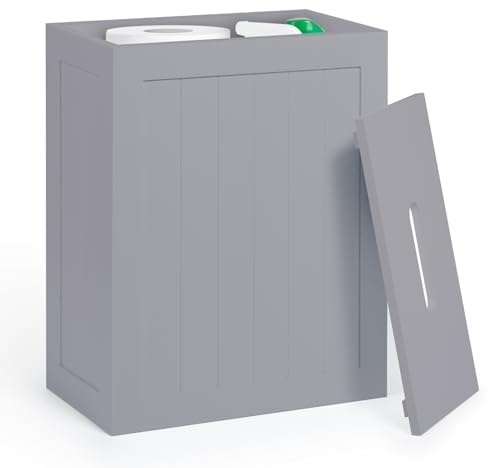 woodluv Toilet Roll Storage, Toilet Paper Storage Basket - Slimline Toilet Paper Holder, Wooden Bathroom Storage boxes, Grey