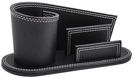 NUOBESTY Büro-Bleistifthalter aus schwarzem Leder Schreibtischzubehör aus Leder Tischbehälter Stift Caddy Organizer Visitenkartenhalter Schreibwaren Box