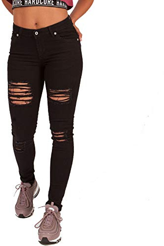 Hardcore Ladies Cotton Rich Soft Touch High or Mid Rise Denim Skinny Jeans (Dakota - Black, 28W)