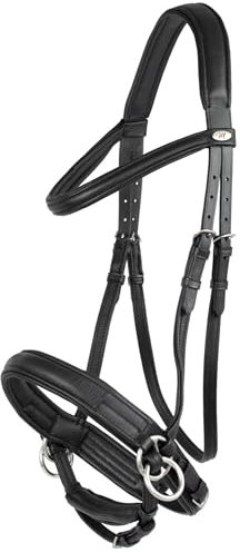 Marengos - Trensenzaum Soft gebisslos Comfort | Trense aus Leder & mit anatomisch geformtem Genickstück | Zaumzeug mit Zügel & Edelstahlbeschlägen | Größe Vollblut | Pferde Zubehör in schwarz