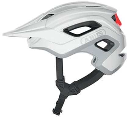 ABUS MTB-Helm Cliffhanger - Fahrradhelm für anspruchsvolle Trails - mit großen Lüftungsöffnungen & TriVider Riemensystem - für Damen und Herren - Weiß/Rot Glänzend, Größe M