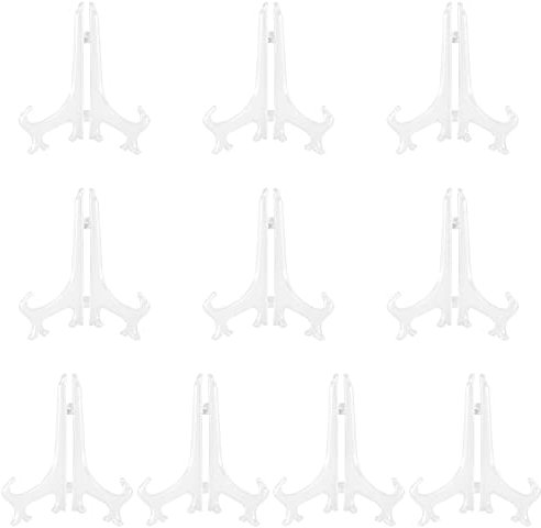 ZEONHAK 10 Pack 8 Inch Tall Plastic Easels, Clear Plate Display Stands, Foldable Card Stand Holder for Displaying Pictures, Plates, Placecards, Books, CDs at Wedding, Party, Tabletop, Transparent