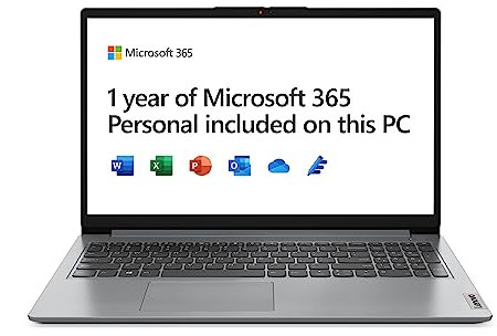 Lenovo IdeaPad 1 15 Inch Full HD Laptop (Intel Celeron N4120, 4GB RAM, 128GB eMMC, Windows 11 Home in S mode) - Cloud Grey, 1 Year Microsoft Office